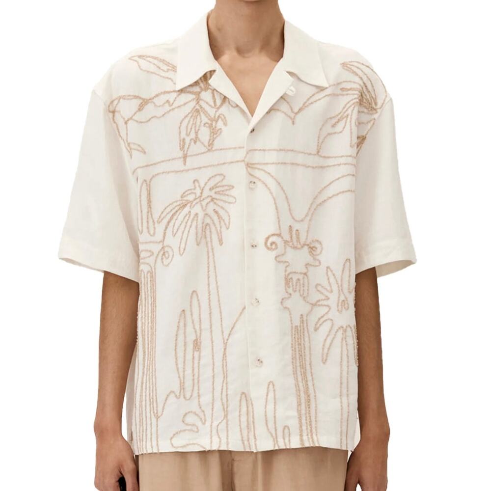 Commas Embroidery shirt size S white beige Linen Cotton